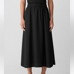 Eileen Fisher Washed Organic Cotton Poplin ALine Skirt Petite L Blk New With Tag